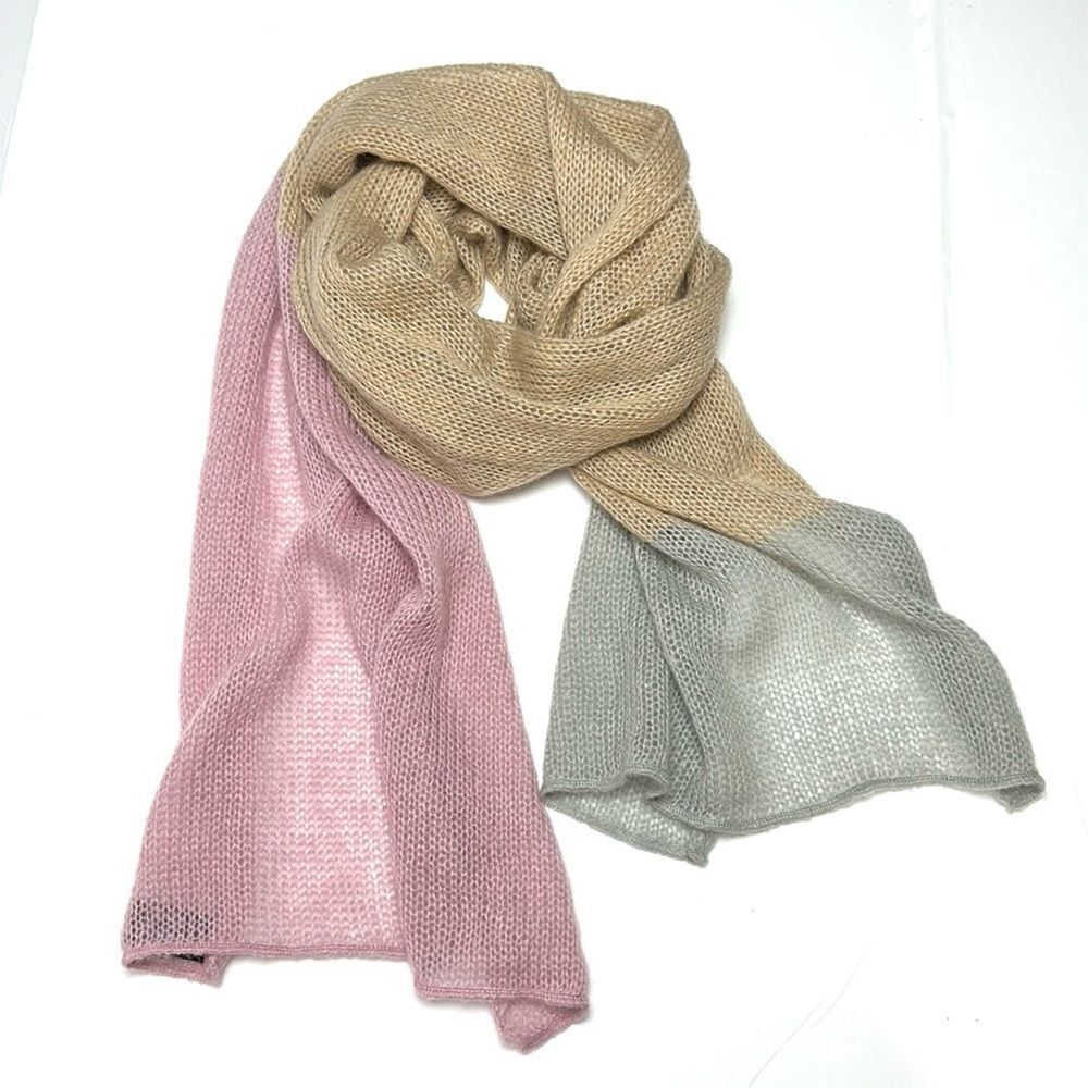 Lightweight Oblong Scarf Kid Mohair Blend Beige Pink Gray made in France